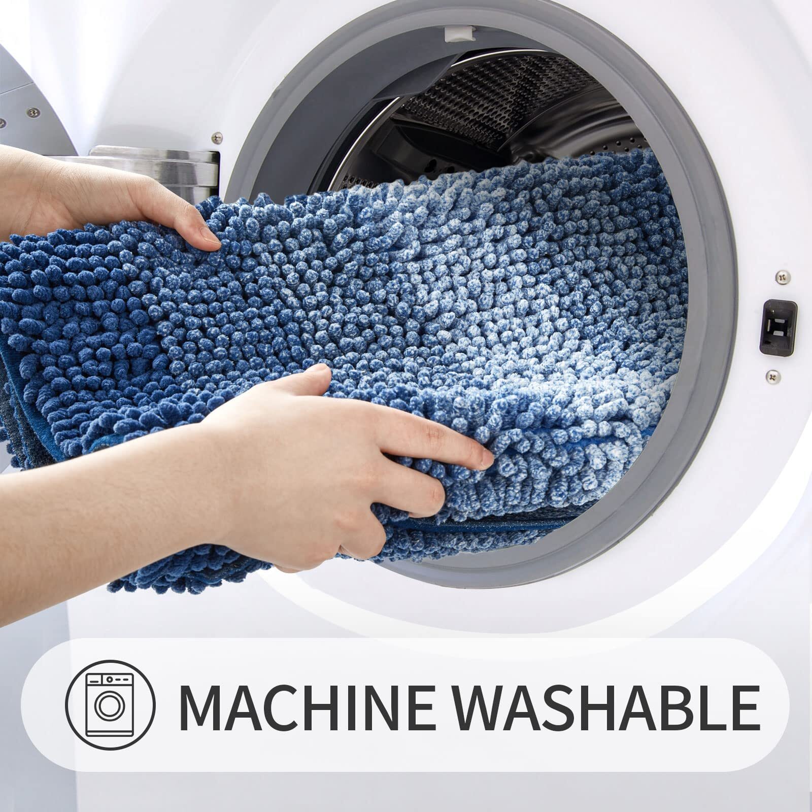 Blue Bathroom Rug Set 2 Piece Chenille Non Slip Bath Mat Set Absorbent Shower…