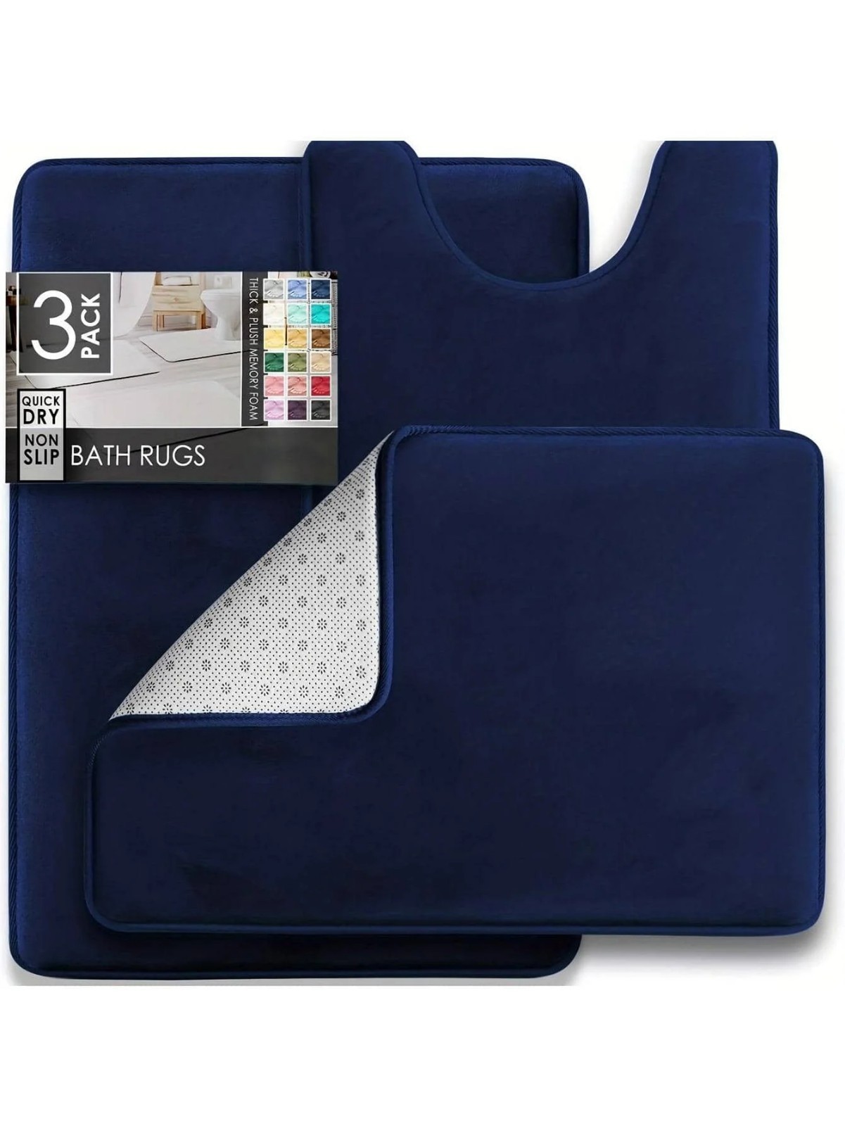3pc Bathroom Rugs Velvet Memory Foam Non-slip Bath Rugs Machine Wash Dries Quick
