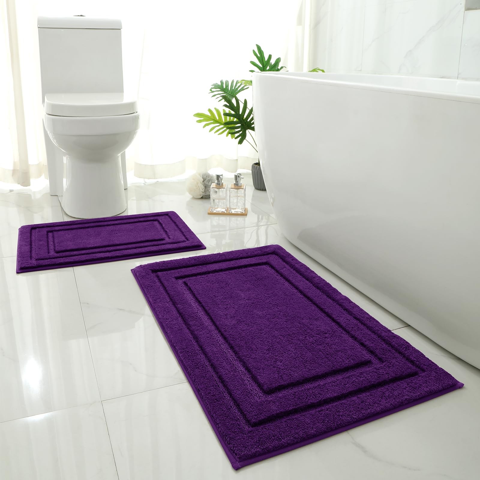 Bathroom Rugs Sets 2 Piece, Super Soft and Absorbent Non Slip Microfiber Mach…
