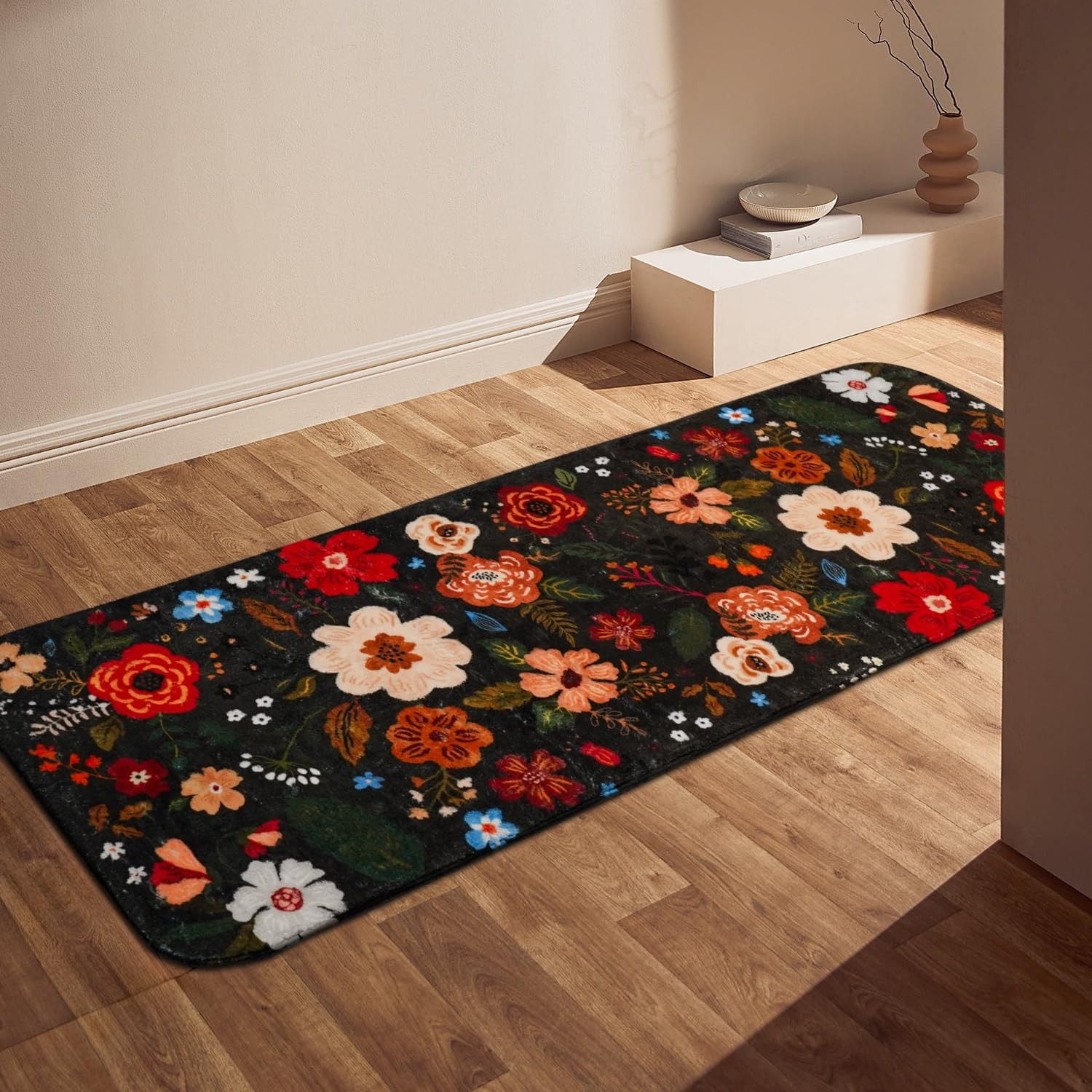 Floral Bathroom Rugs Large Long Bath Mat, Black Bathroom Runner Rugs 24 x 60 …
