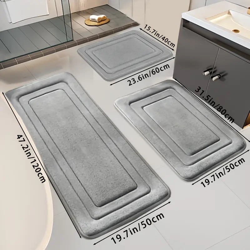 3PCS Memory Foam Bathroom Rug Absorbent Bath Mat Set Small Large and Door Rug US