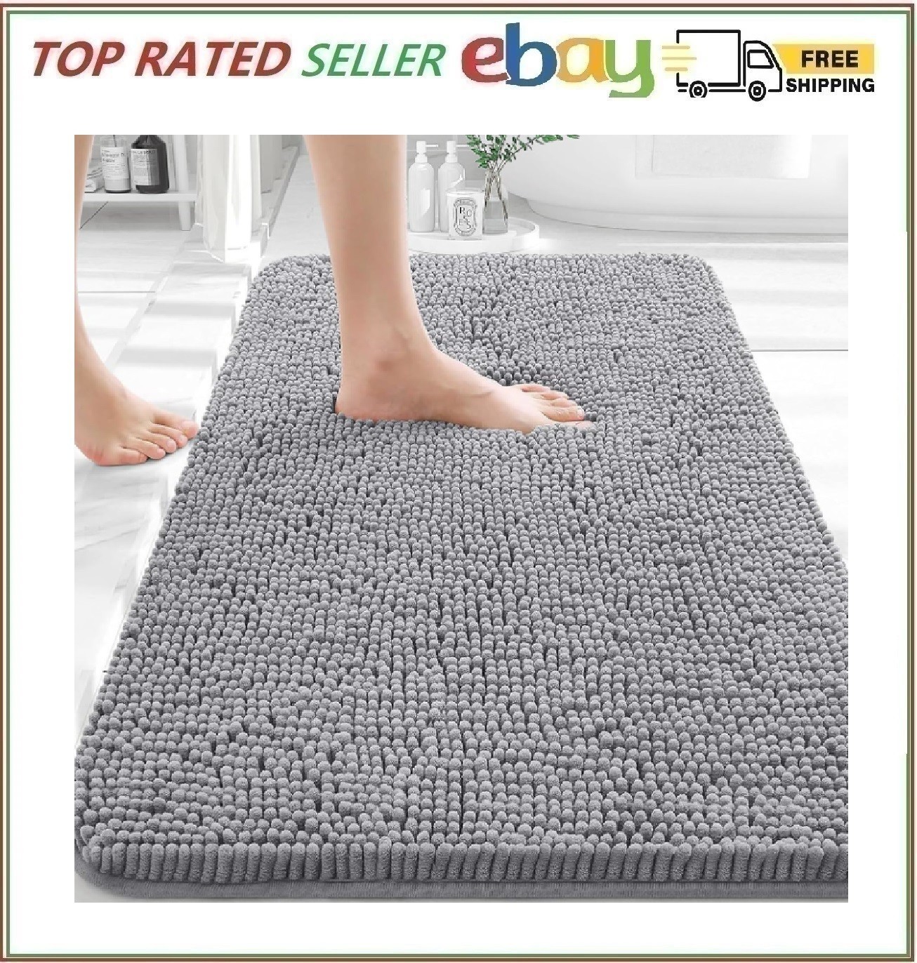 OLANLY Bathroom Rugs 30×20, Extra Soft Absorbent Chenille Bath Rugs, Rubber Back