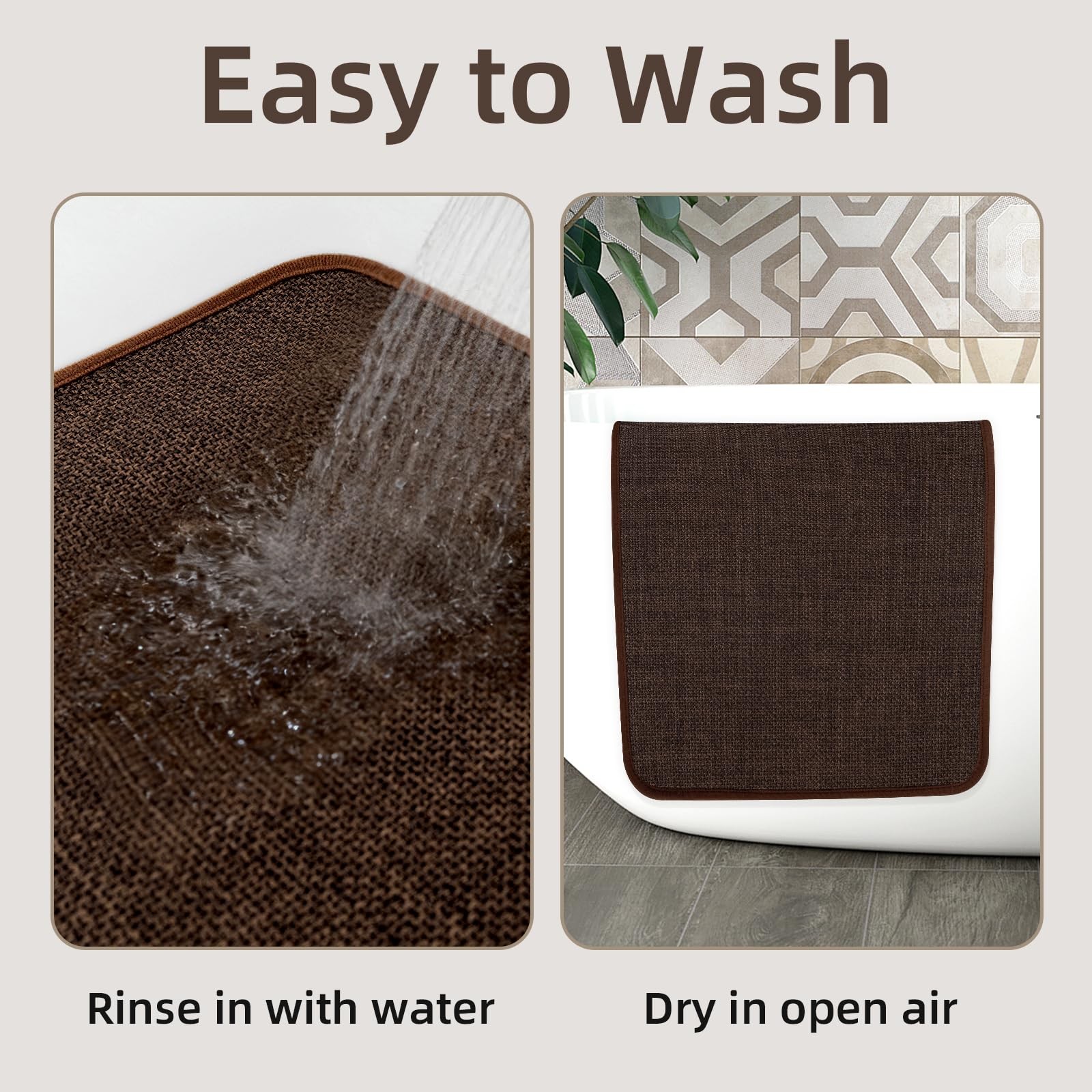 Brown Bathroom Rug 17×24 Inch Non Slip Quick Dry Floor Mat 1 PCS Cushion