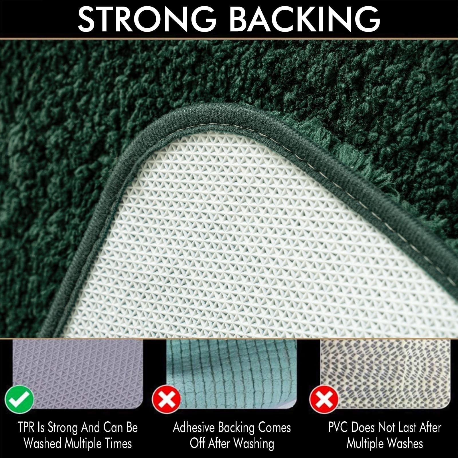 3 PCS Bathroom Rugs Set Toilet Mat Runner Absorbent Microfiber Dark Green