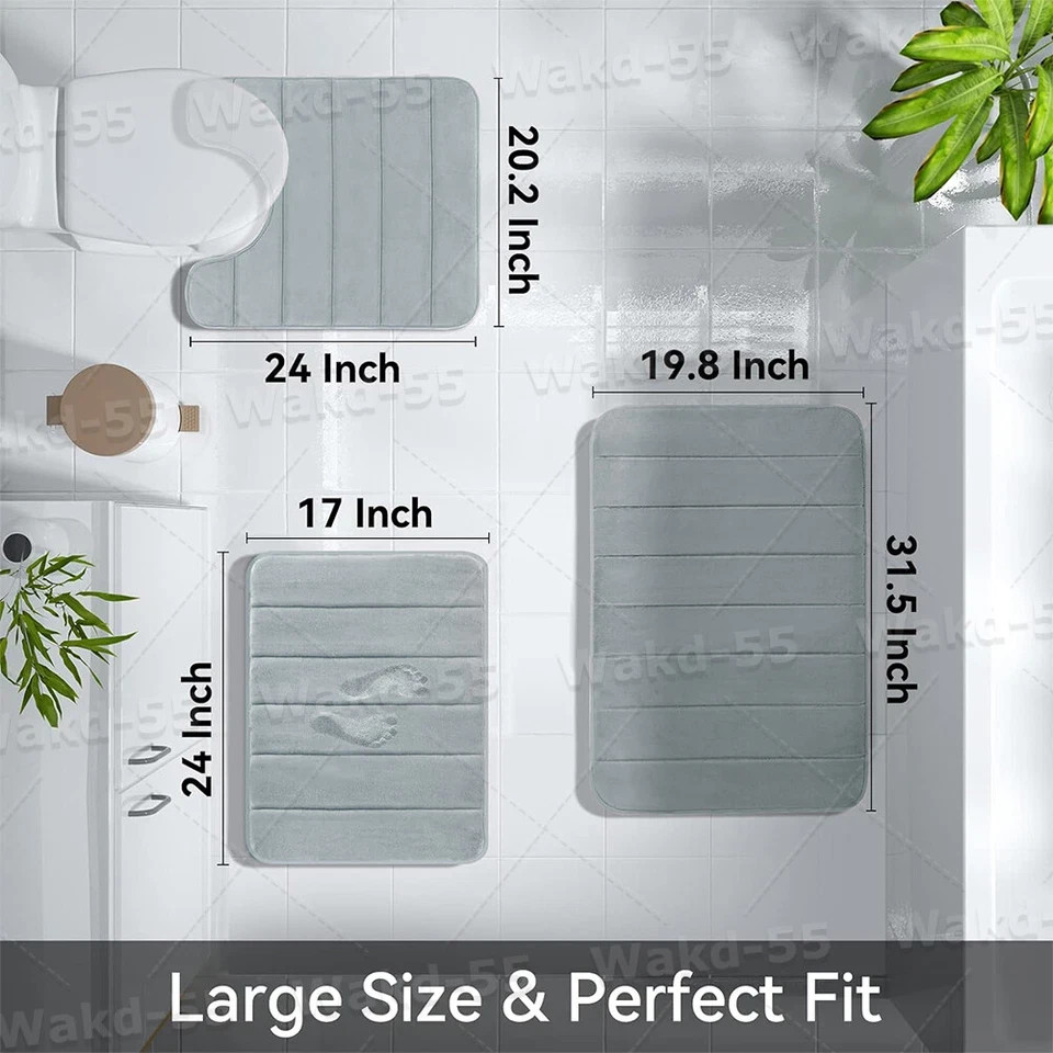 Memory Foam 3PCS Bathroom Rug Absorbent Bath Mat Set Small Large and Contour Rug