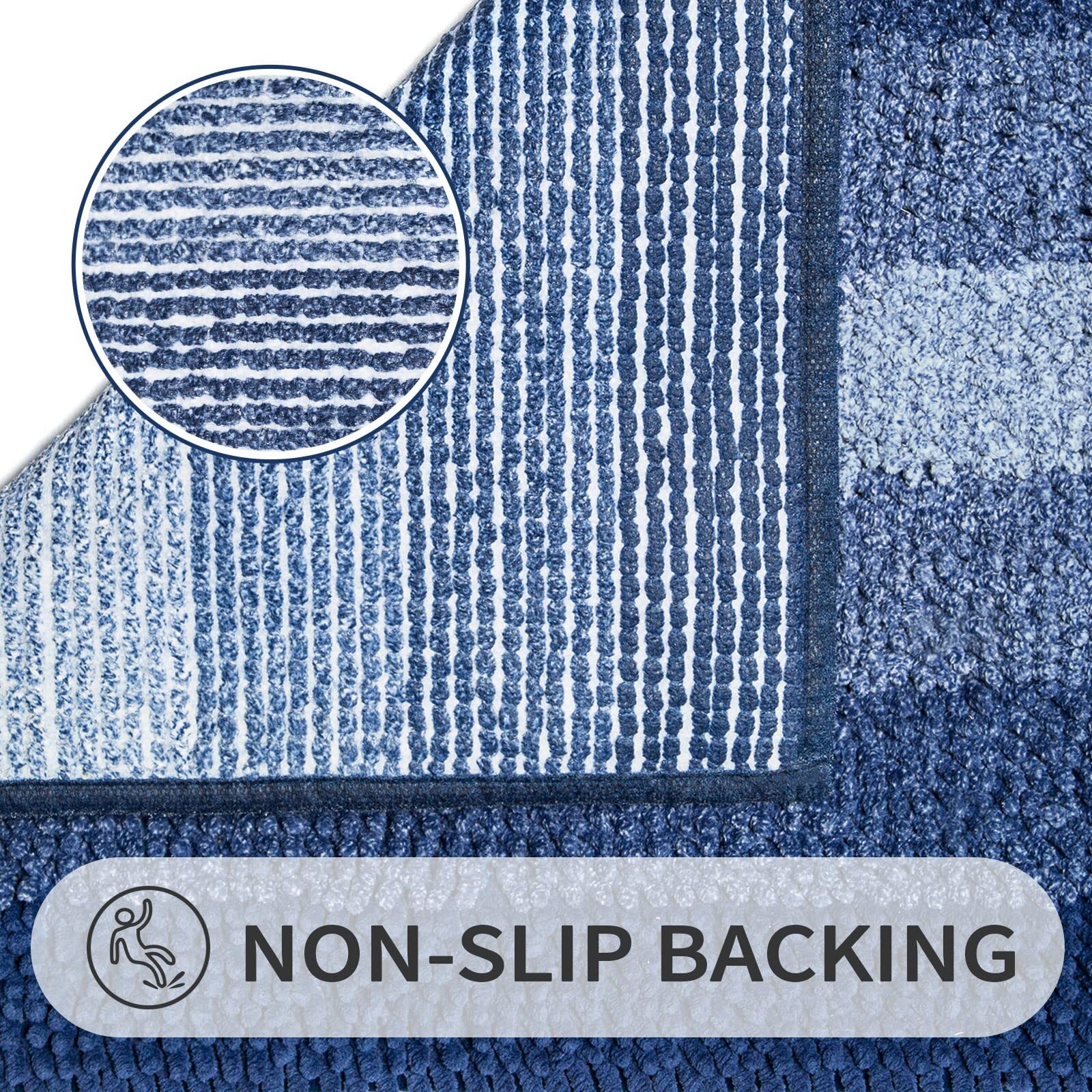 Blue Bathroom Rug Set 2 Piece Chenille Non Slip Bath Mat Set Absorbent Shower…