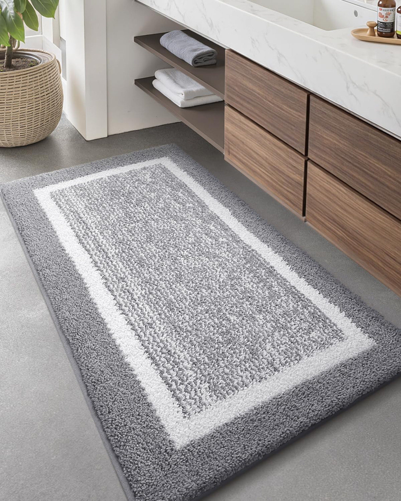 Bathroom Rug Runner Non Slip Absorbent Microfiber 24×59 Gray Washable Bathtub
