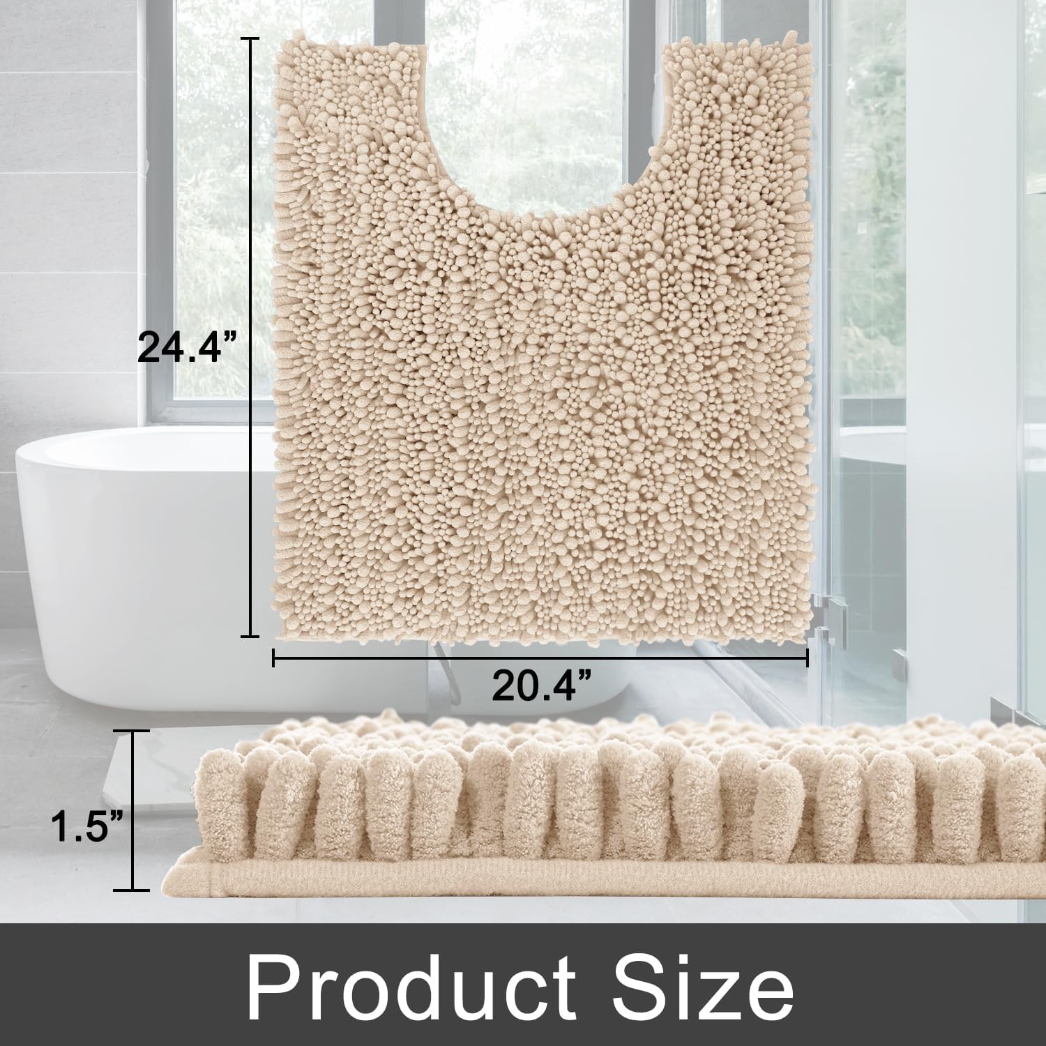 Yimobra Toilet Rug U Shaped Washable 24×20 Inch – 24″ X 20″, Light Brown