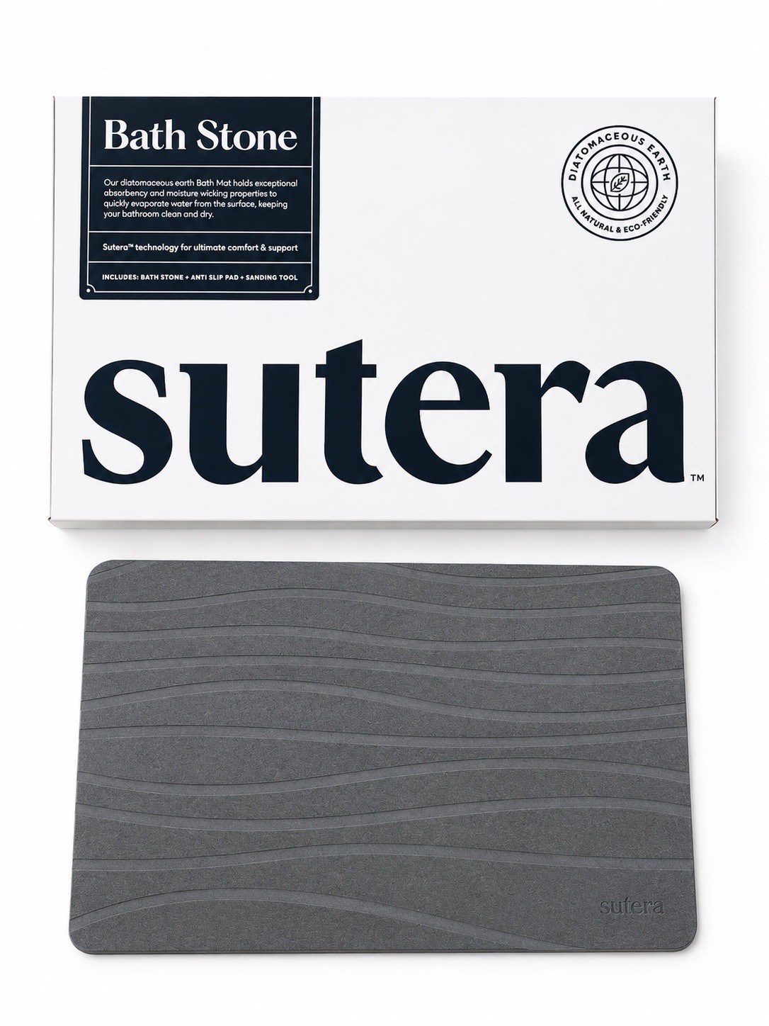 SUTERA – Stone Bath Mat – Diatomaceous Earth Bath Mat – Grey (23.5in X 15in)