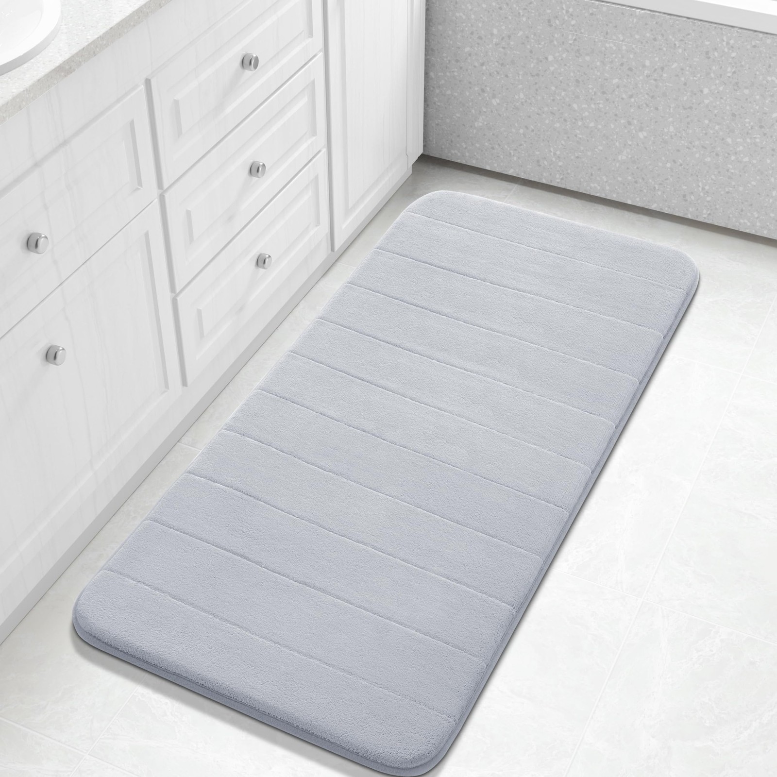 44×24 inch Silver Long Bath Mat Super Soft Quick Dry Memory Foam Bathroom Rug