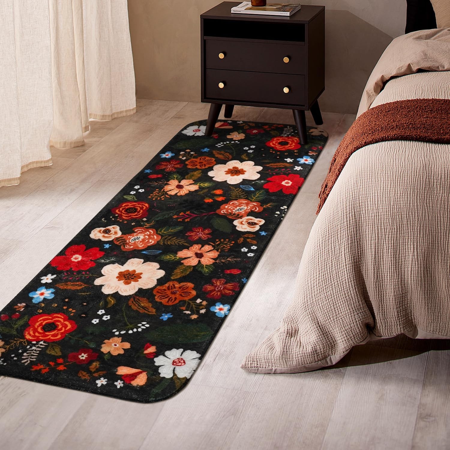 Floral Bathroom Rugs Large Long Bath Mat, Black Bathroom Runner Rugs 24 x 60 …