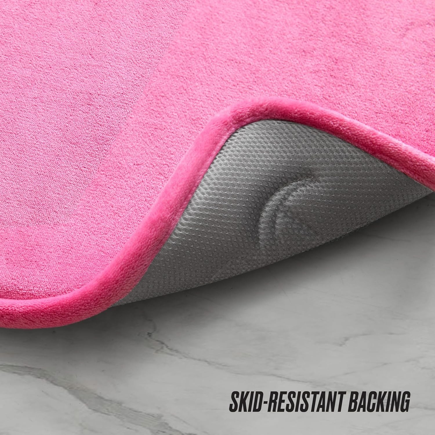 Quilted Memory Foam Bath Mat, 20″ x 32″ Ribbon Border Hot Pink Skid-Resistant…