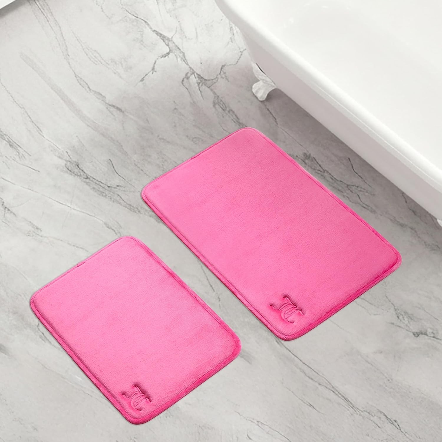 Quilted Memory Foam Bath Mat, 20″ x 32″ Ribbon Border Hot Pink Skid-Resistant…