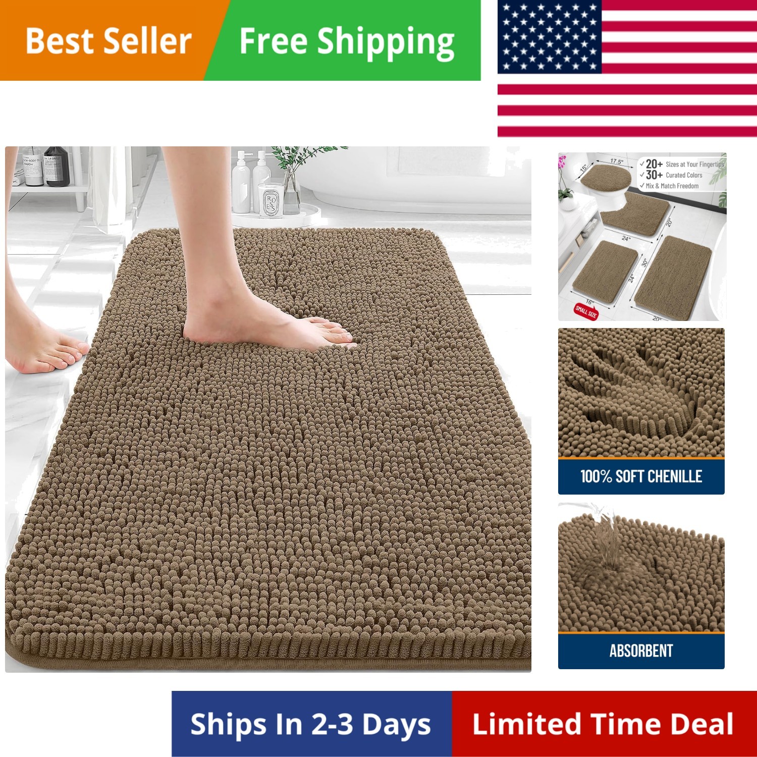 Bathroom Rugs 30×20, Extra Soft Absorbent Chenille Bath Rugs, Rubber Backing …