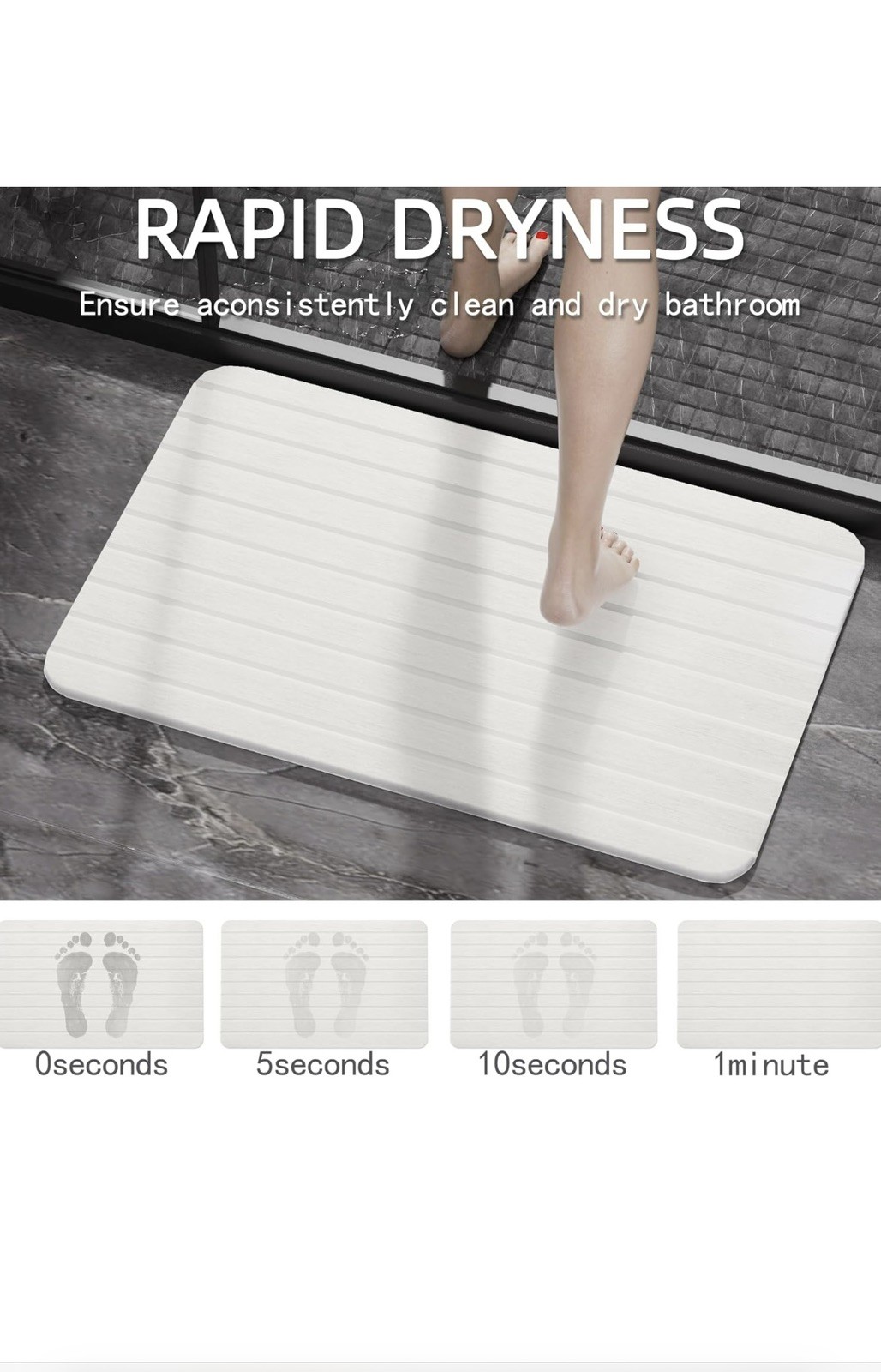 Adora Homes White Diatomaceous Earth Bath Mat Set Anti-Slip 23.5×15.7in