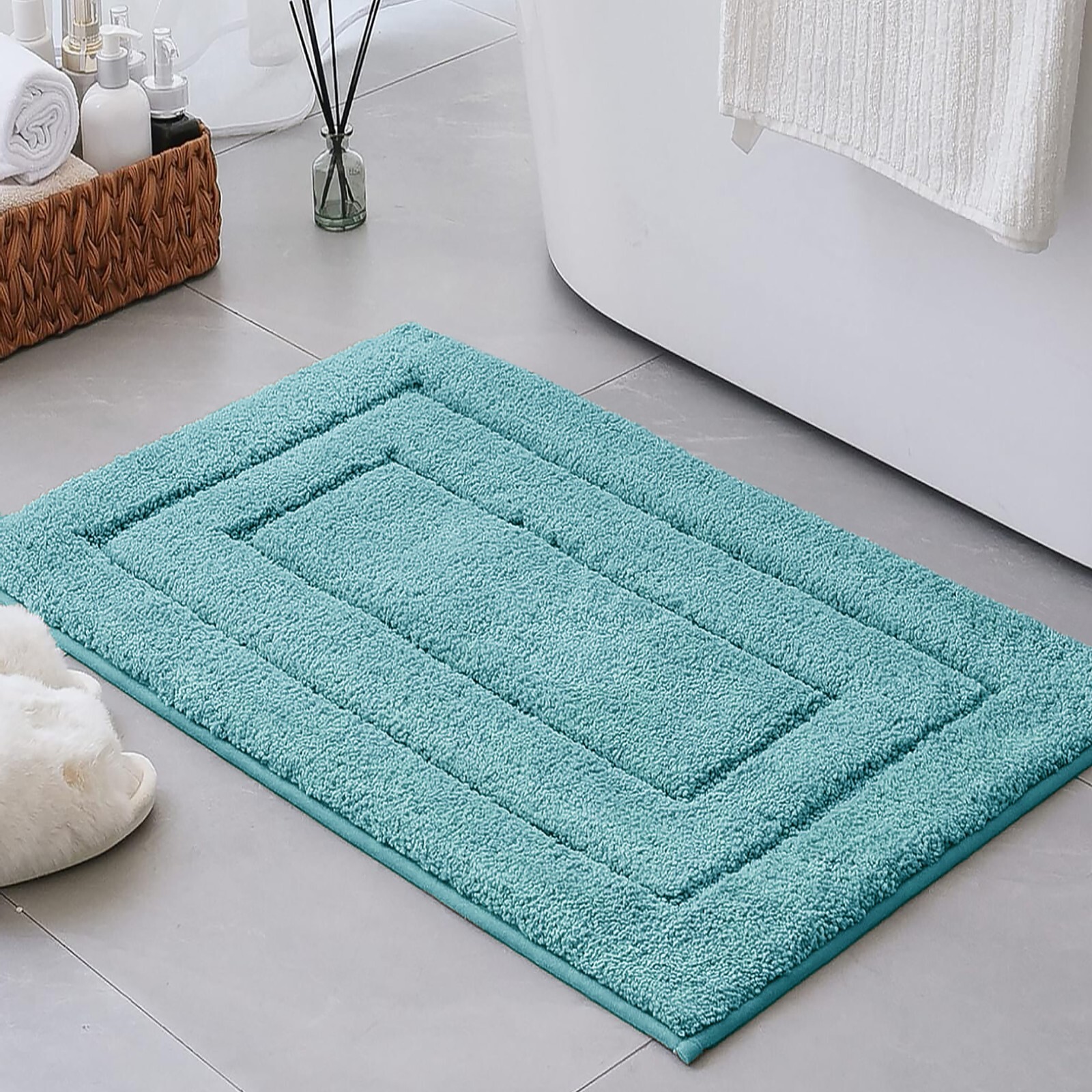 2 Piece Microfiber Bordered Box Plush Soft Cozy Bath Mat Set