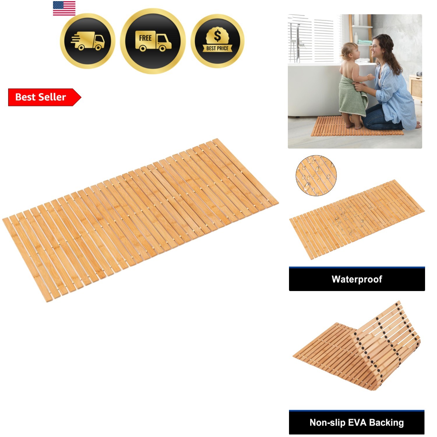 Bath Mat Bathroom Runner Long Large Rugs Floor Wood Shower Bathtub Waterproof…