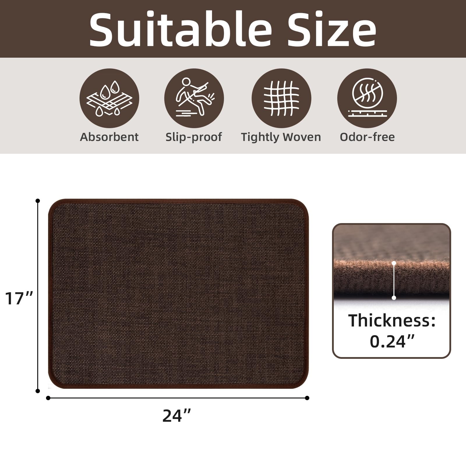 Brown Bathroom Rug 17×24 Inch Non Slip Quick Dry Floor Mat 1 PCS Cushion