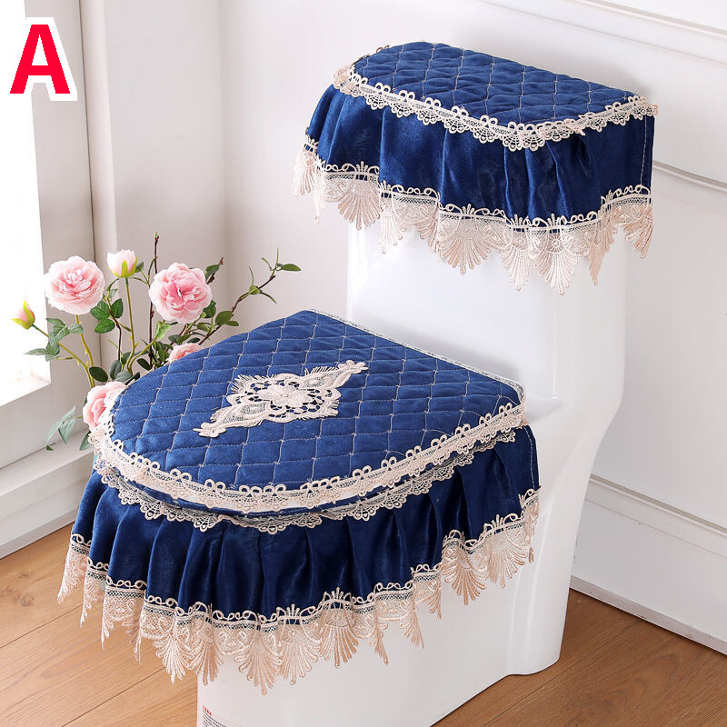 3X Lace Toilet Seat Cover Set Water Tank cover Lid Pads Closestool Bathroom Soft