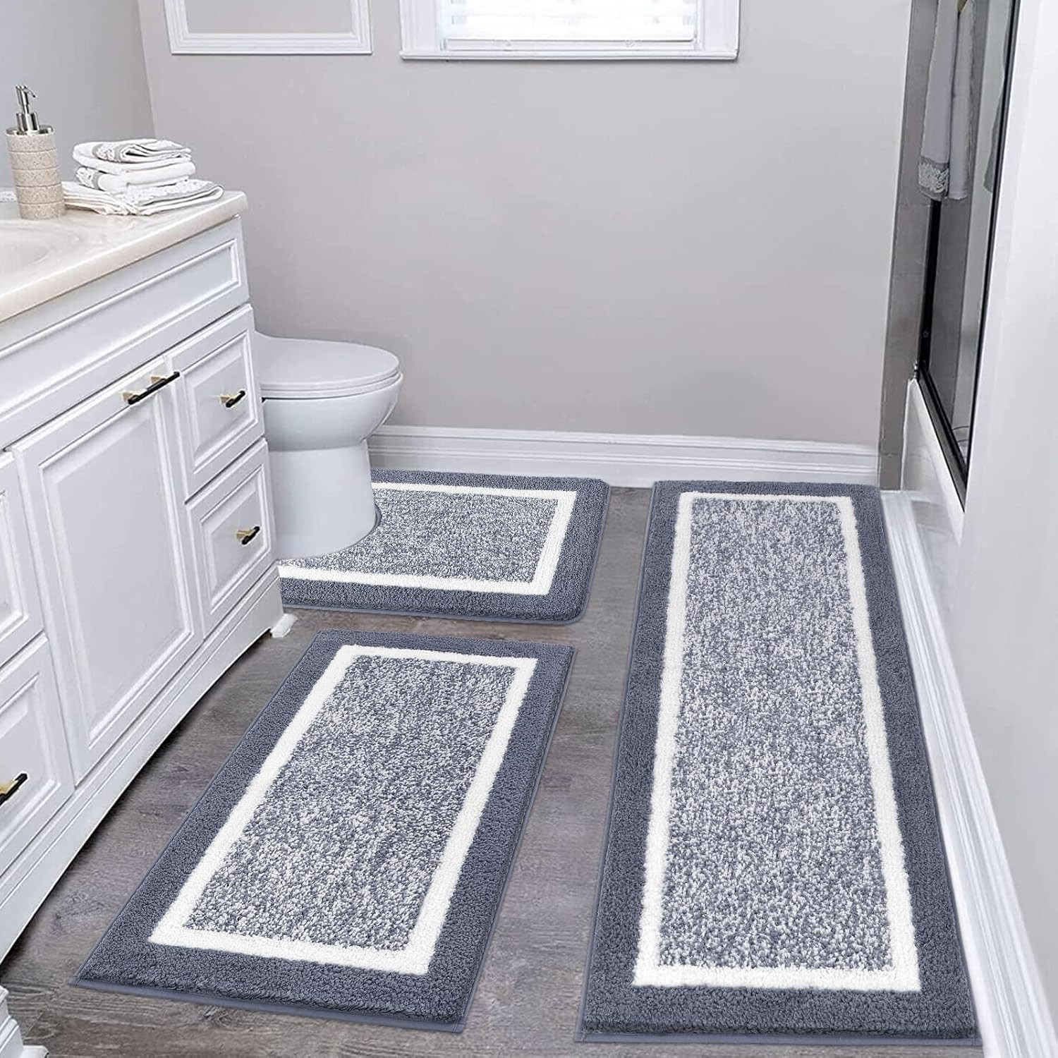 Shaggy microfiber bathroom rugs non slip ultra soft absorbent for tub shower set