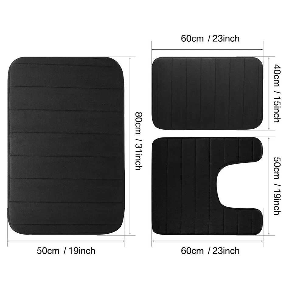 Memory Foam 3PCS Bathroom Rug Absorbent Bath Mat Set Small Large and Contour Rug