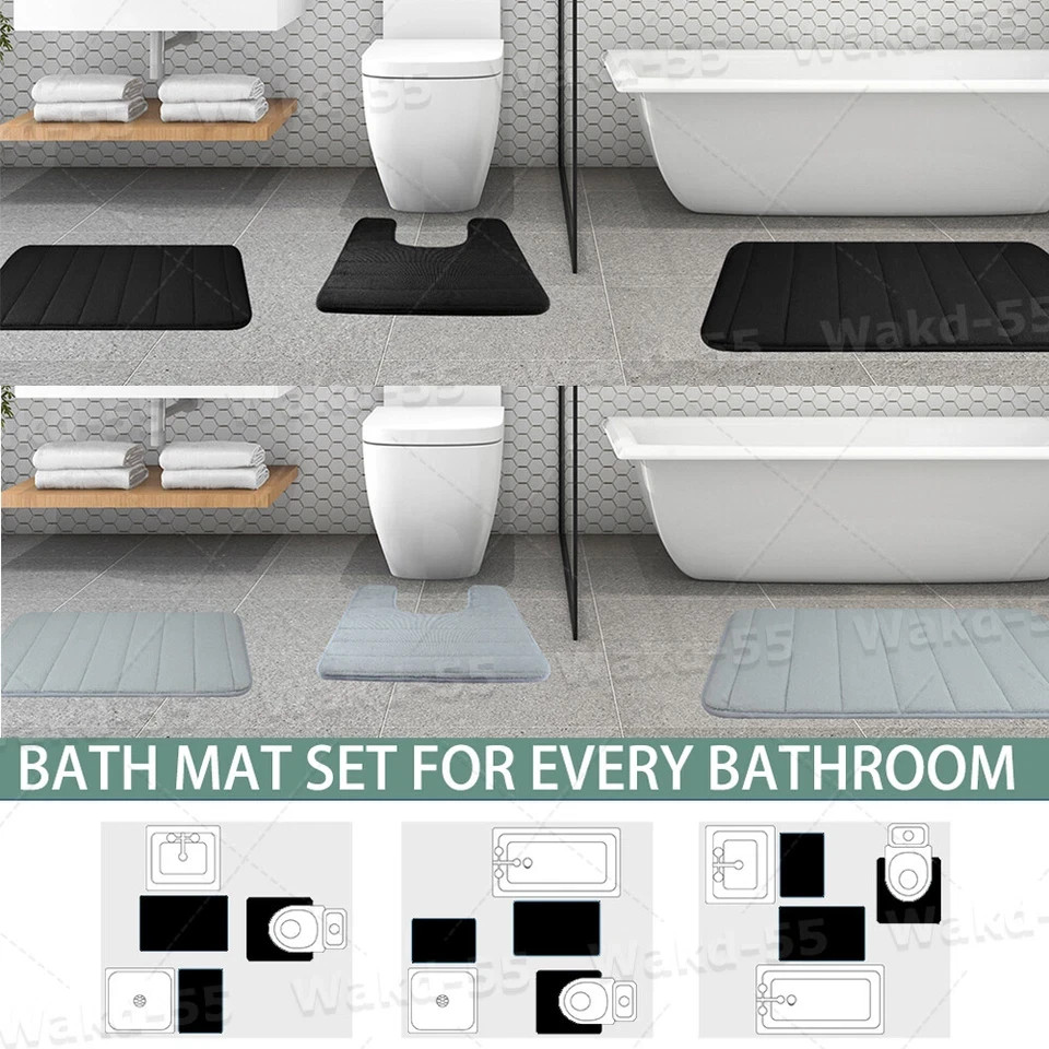 Memory Foam 3PCS Bathroom Rug Absorbent Bath Mat Set Small Large and Contour Rug