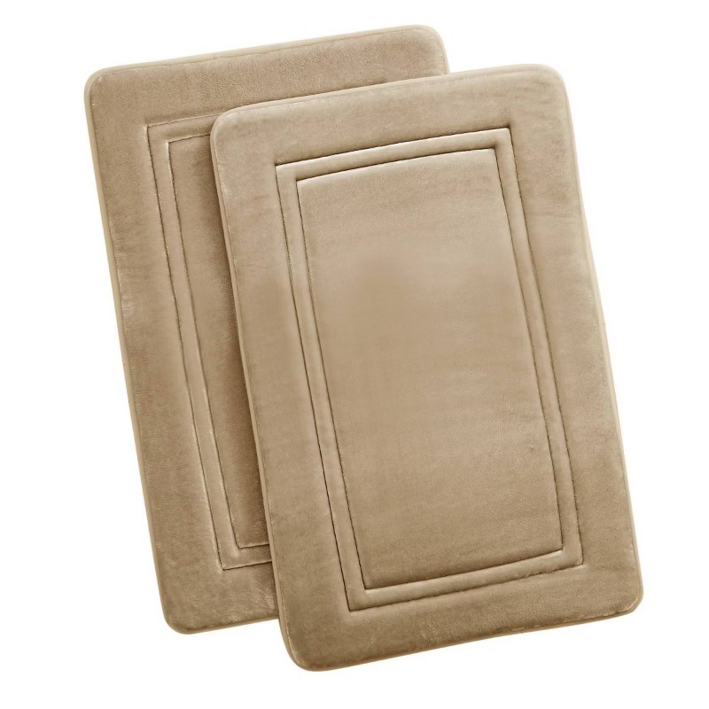 2pc 17″x24″ HeiQ Antimicrobial Memory Foam Bath Rug Set Khaki