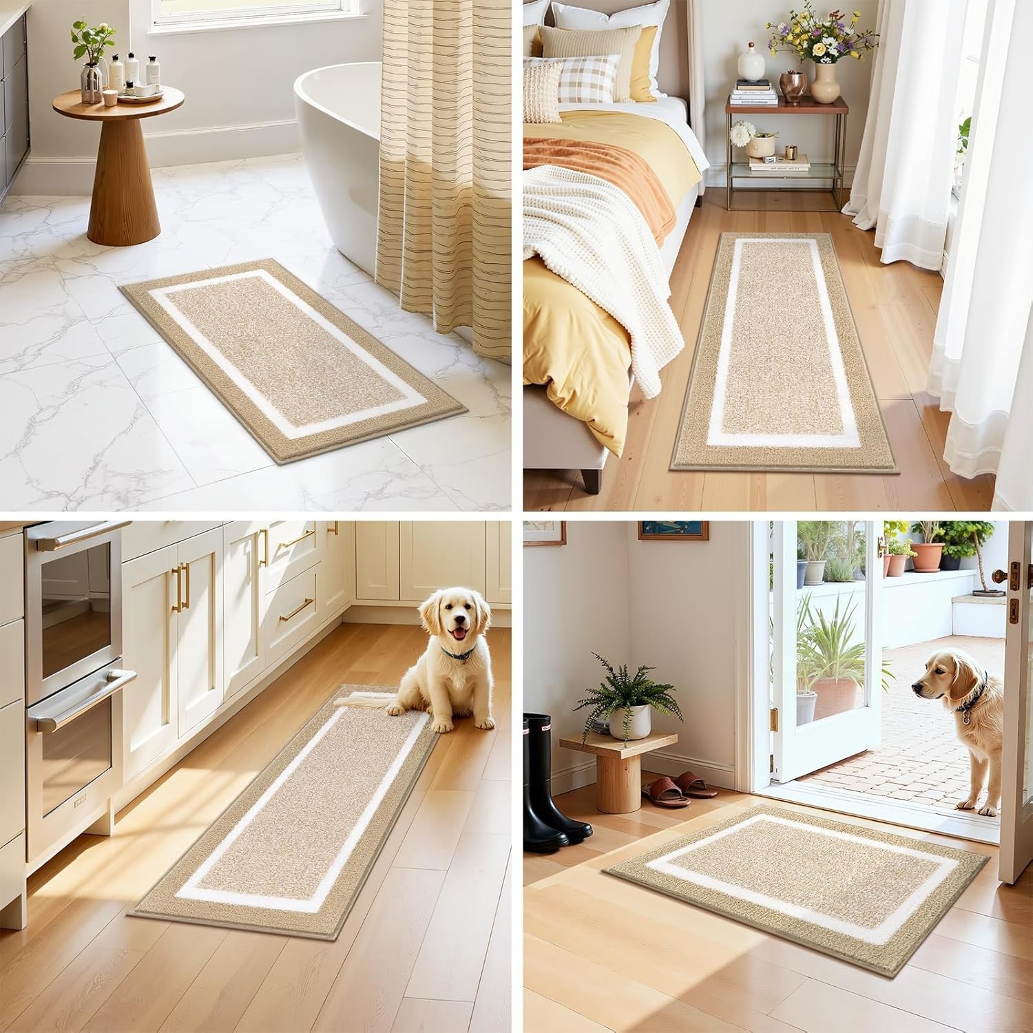 3-Piece Ultra Soft Non-Slip Bathroom Rug Set with U-Shaped Toilet Mat – Beige
