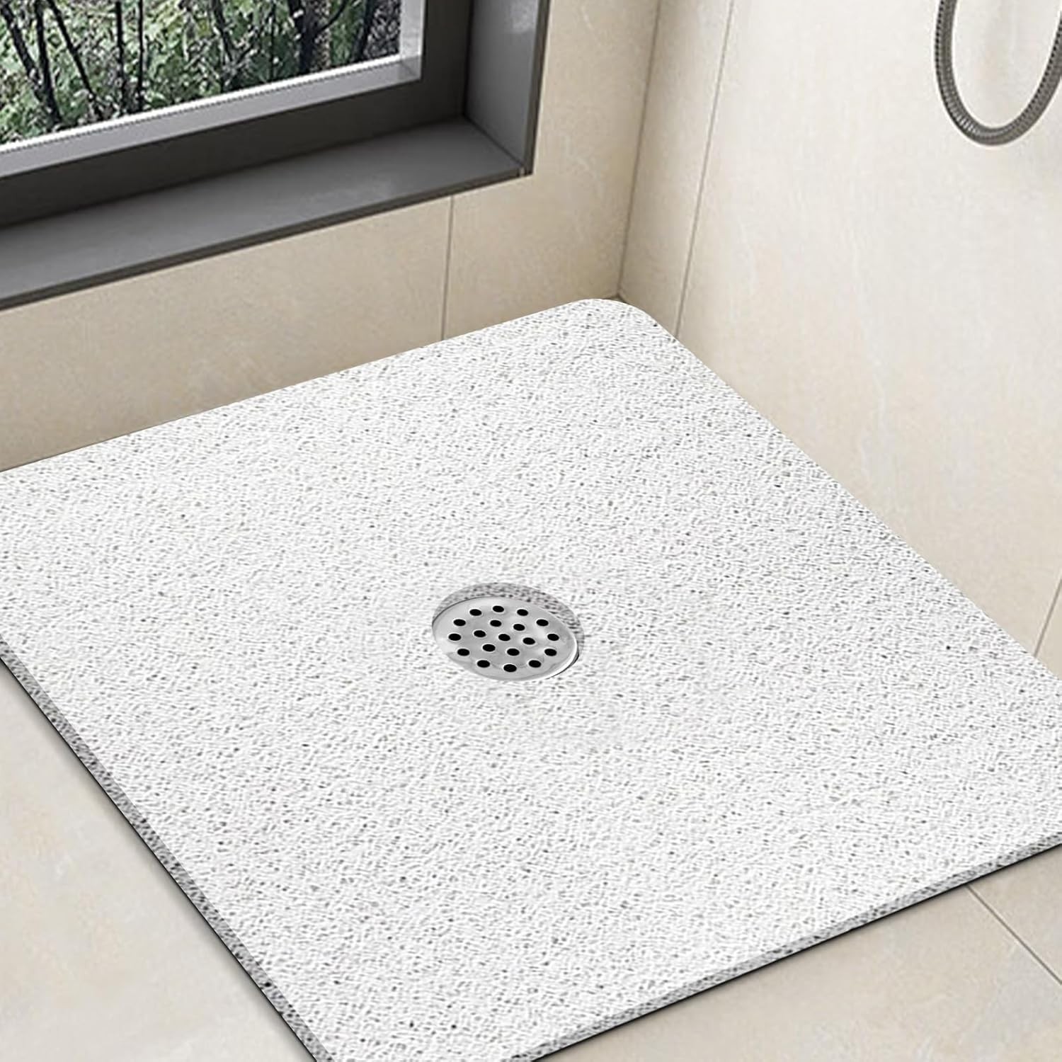 Shower Mat Non Slip 32X32 Inch Extra Large Square with Drain Hole in Middle Soft