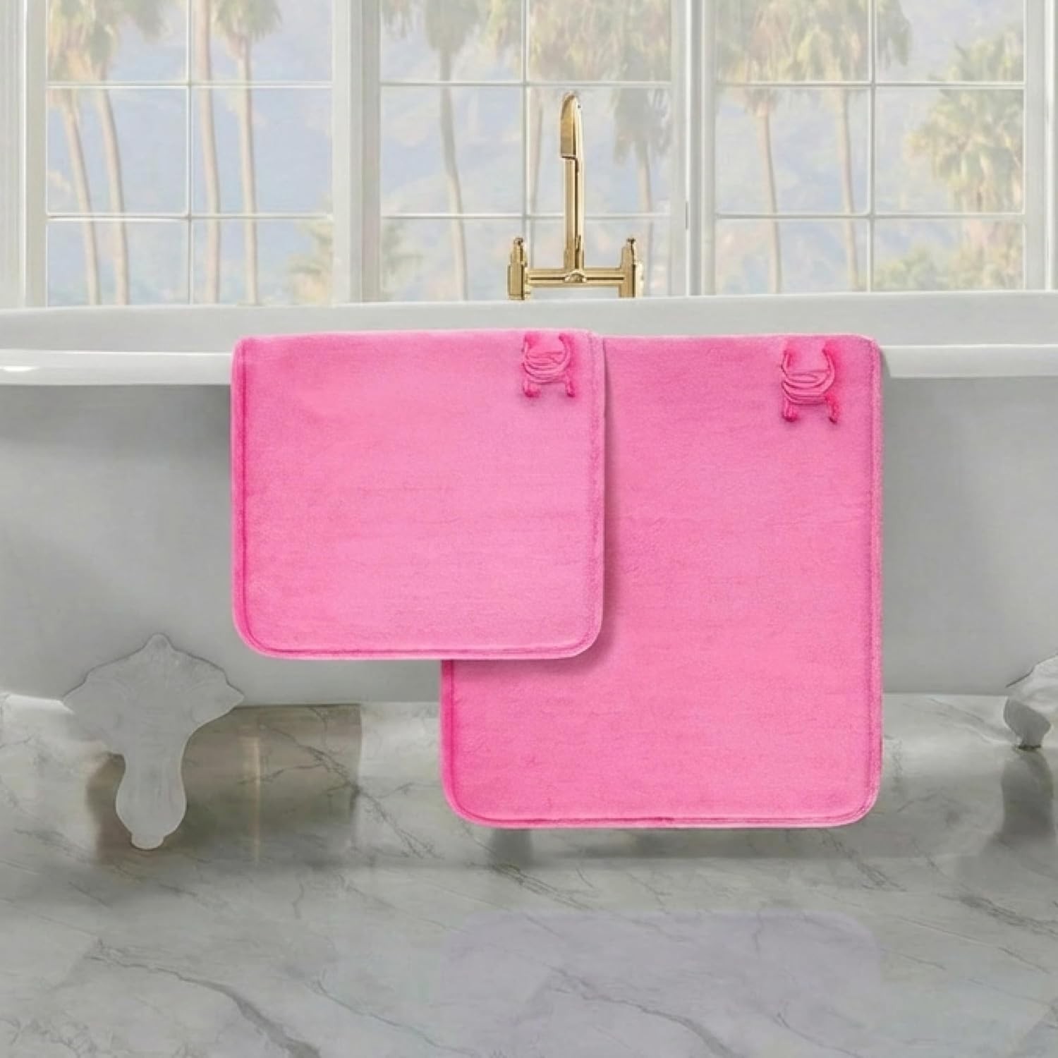 Quilted Memory Foam Bath Mat, 20″ x 32″ Ribbon Border Hot Pink Skid-Resistant…