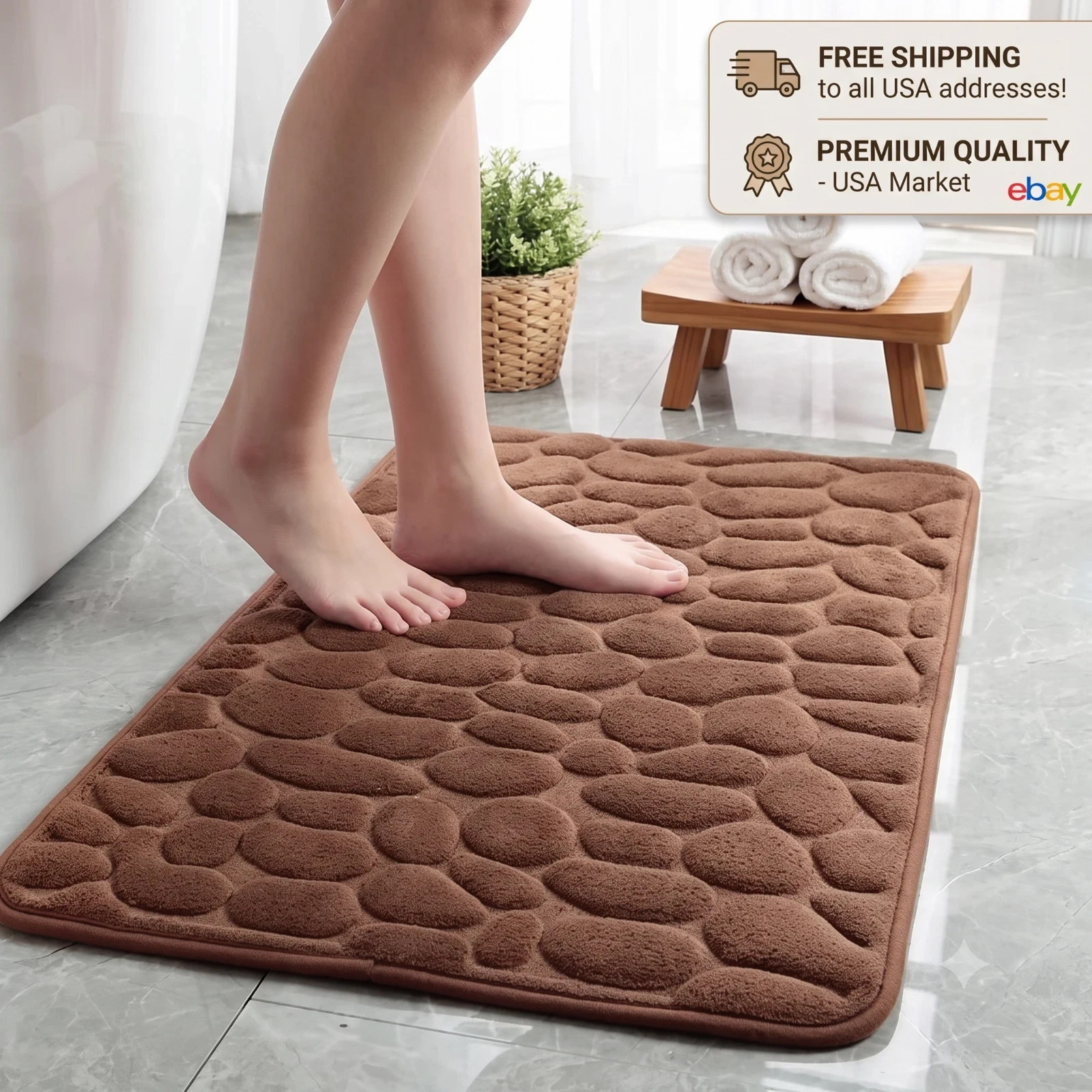 Bath Mat Non Slip Quick Dry Coblestone Bathroom Rug 3D Absorbent Door Mat Carpet