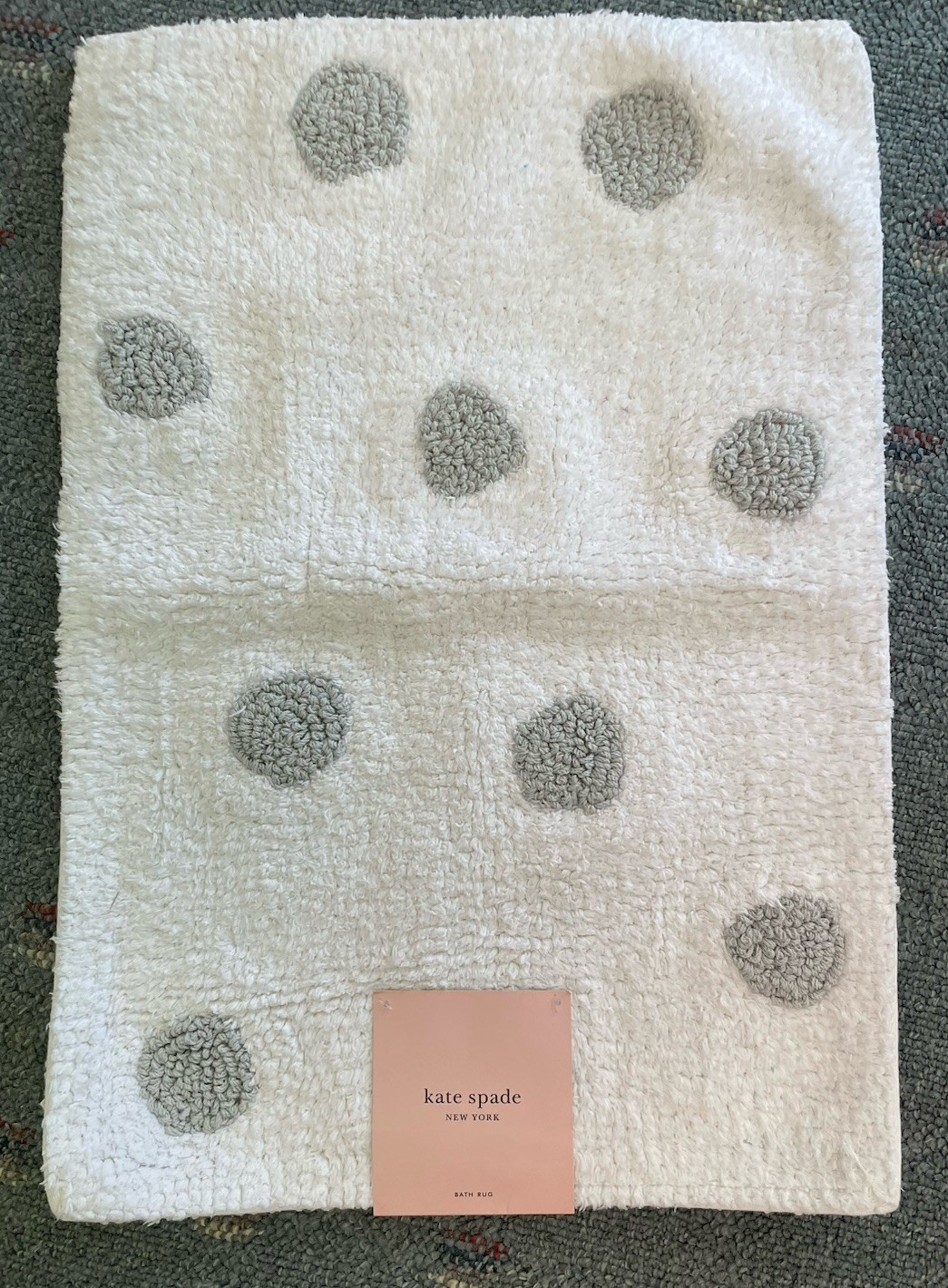 Kate Spade Bath Rug 100% Cotton White With Gray Polka Dots 17” x 24”