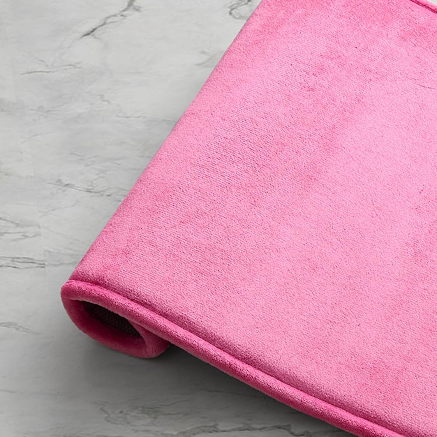 Quilted Memory Foam Bath Mat, 20″ x 32″ Ribbon Border Hot Pink Skid-Resistant…