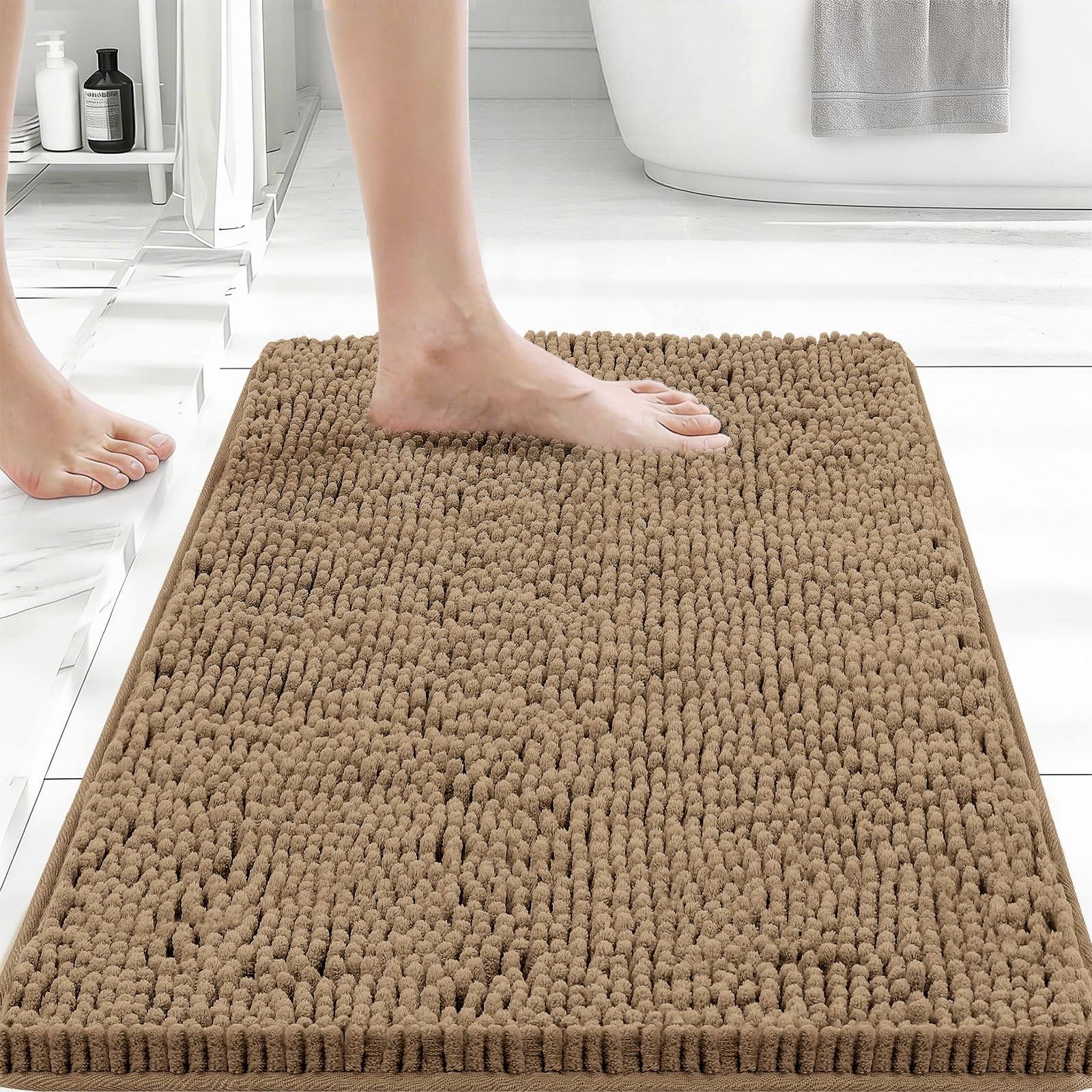 Bathroom Rugs Bath Mats for Bathroom Non Slip with Rubber 24×17 Khaki