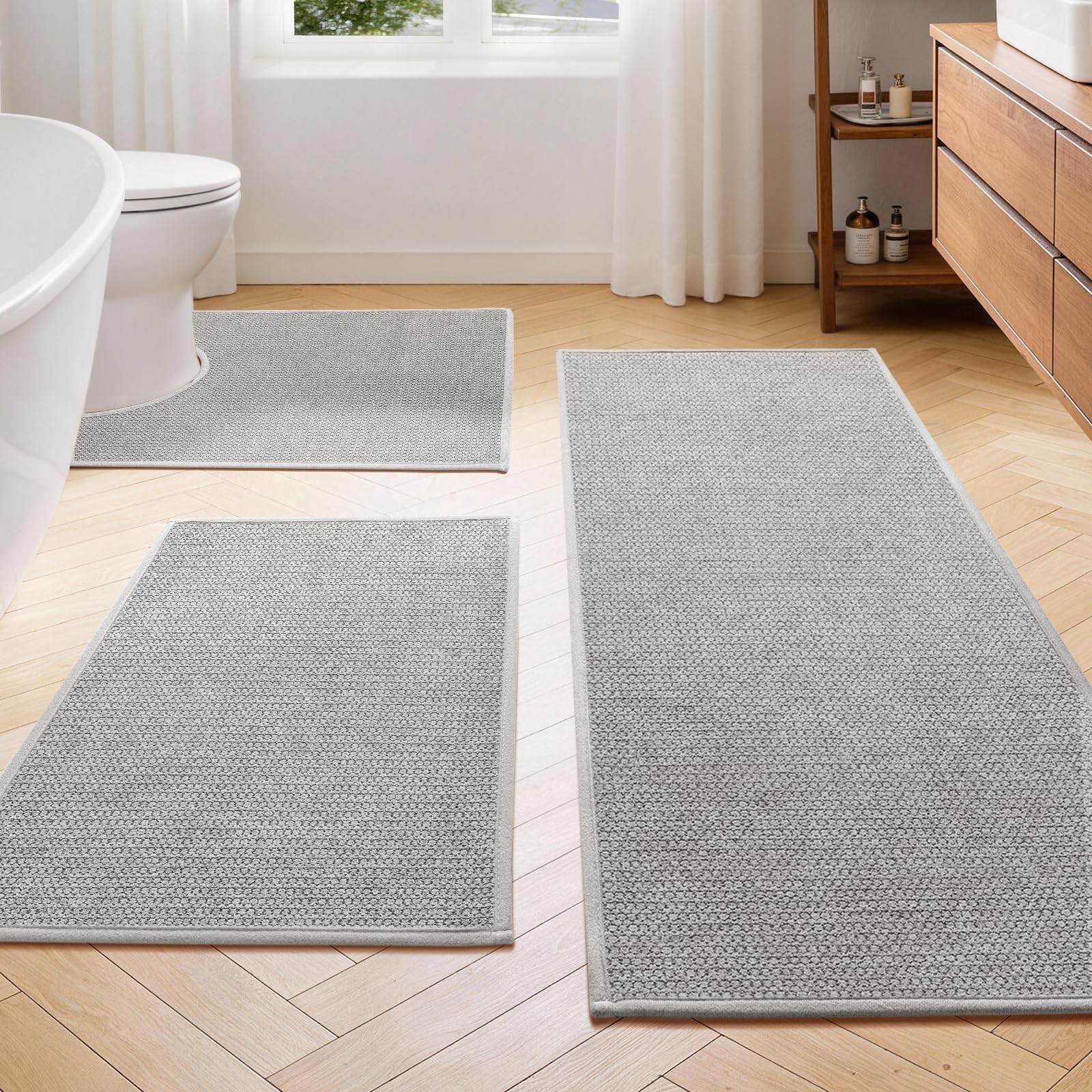 YIHOUSE Gray Bathroom Rugs Sets 3 Piece, Quick Dry Thin Bath Mat with Toilet …