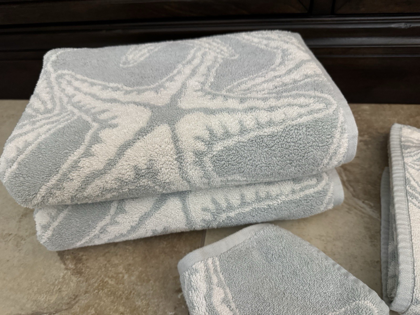 POTTERY BARN ~PORCELAIN BLUE STARFISH~ BATH MAT (1) Rug ~COASTAL HOME~ Towel