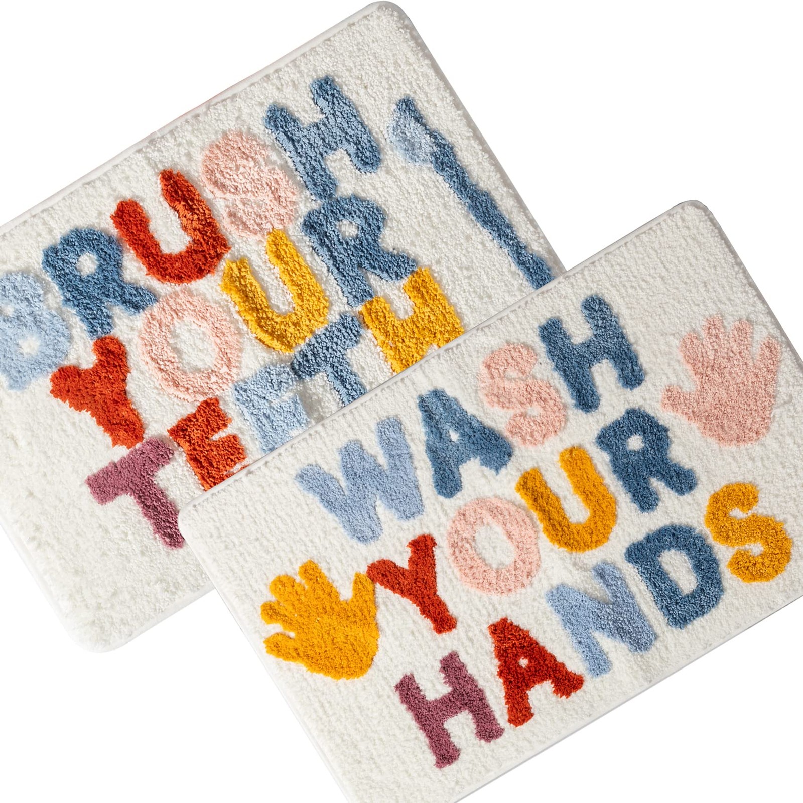 2 PCS Small Bathroom Rugs Sets 16×24 Inch Cute Letter Bath Modern Microfiber