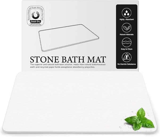 Diatomaceous Earth Stone Bath Mat Non-Slip Fast Drying Mat 23.6″ x 15.4″ White