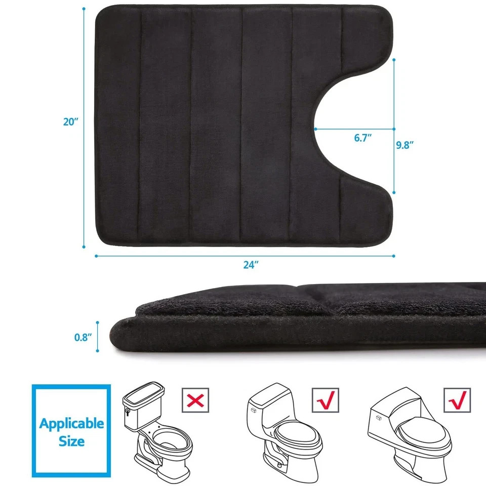 Memory Foam 3PCS Bathroom Rug Absorbent Bath Mat Set Small Large and Contour Rug