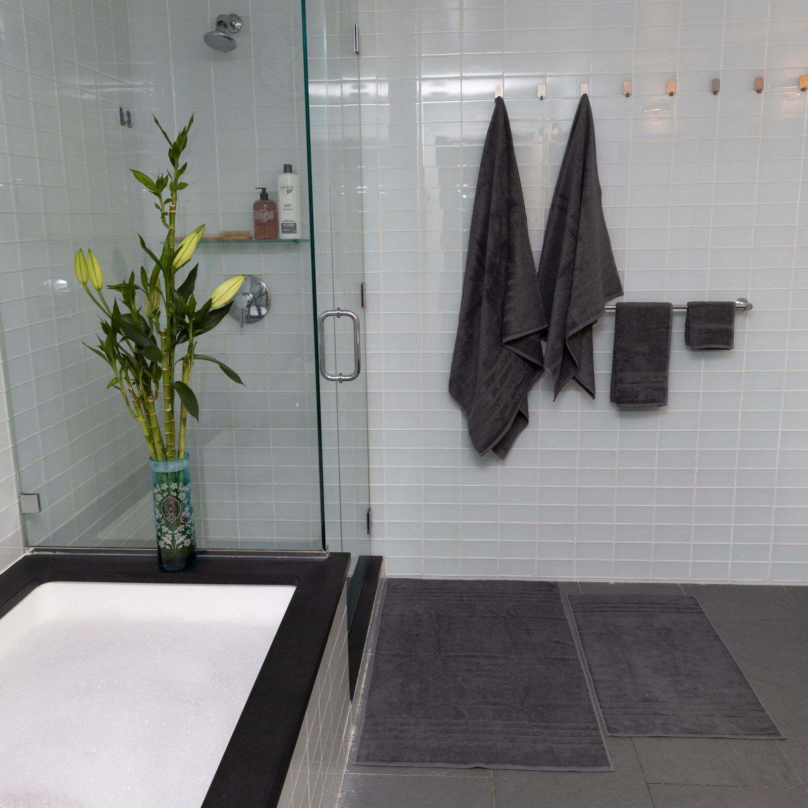 Luxury Turkish XL Bath Mat 28X44 Charcoal Gray (Dark Grey) 1000 GSM Bamboo Vi…