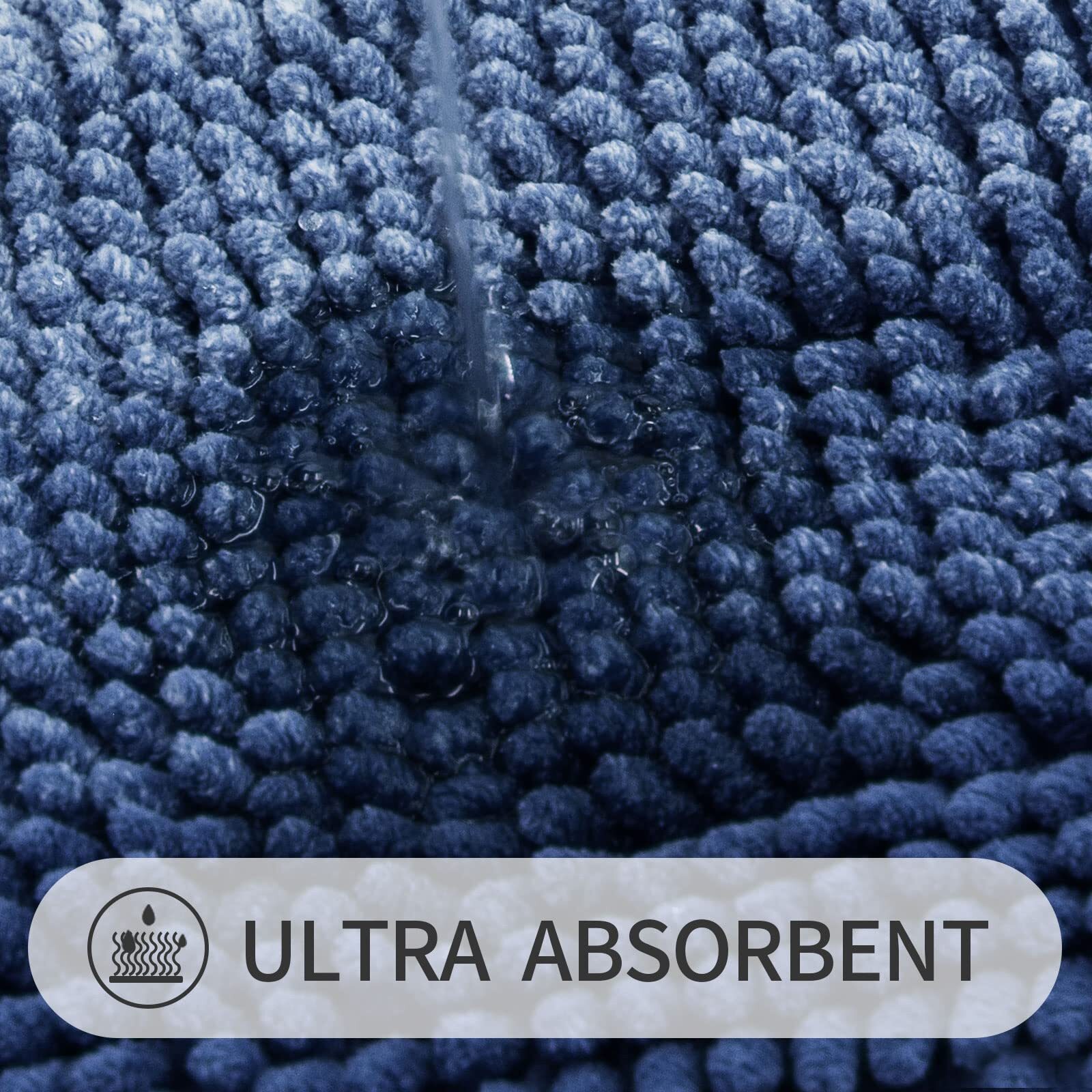 Blue Bathroom Rug Set 2 Piece Chenille Non Slip Bath Mat Set Absorbent Shower…