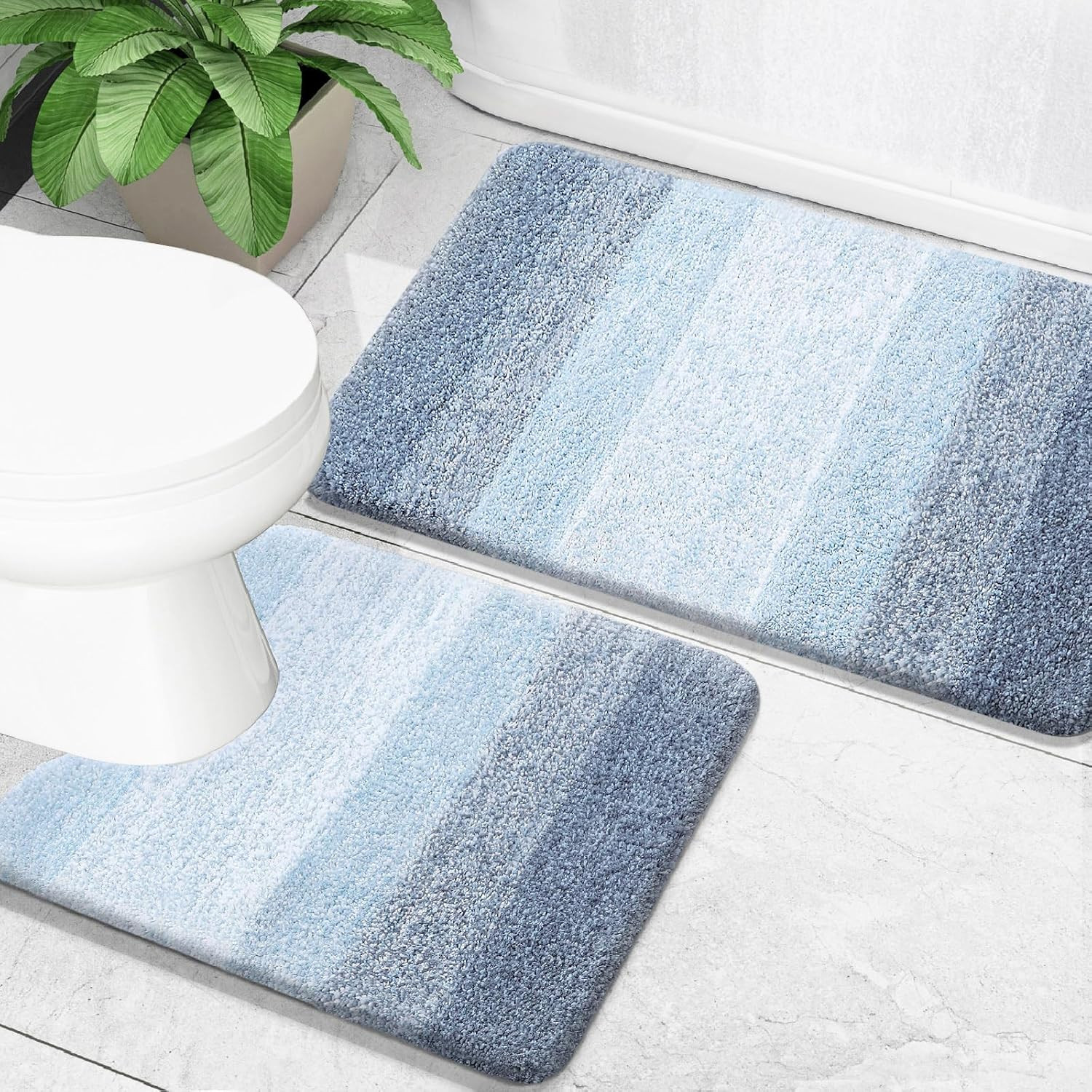 OLANLY Bathroom Rug Set 2 Piece, Soft Absorbent Microfiber Bath Mats a
