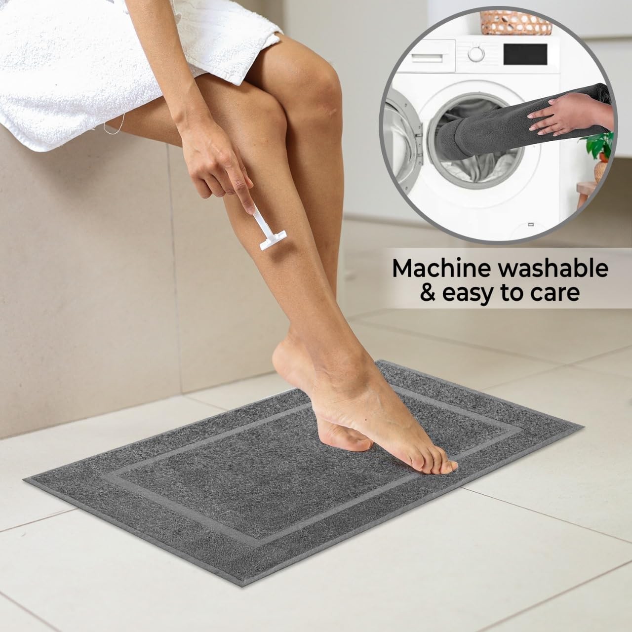 Bath Mat Floor Towel Set Absorbent Cotton Hotel Spa Shower/Bathtub Pack of 2