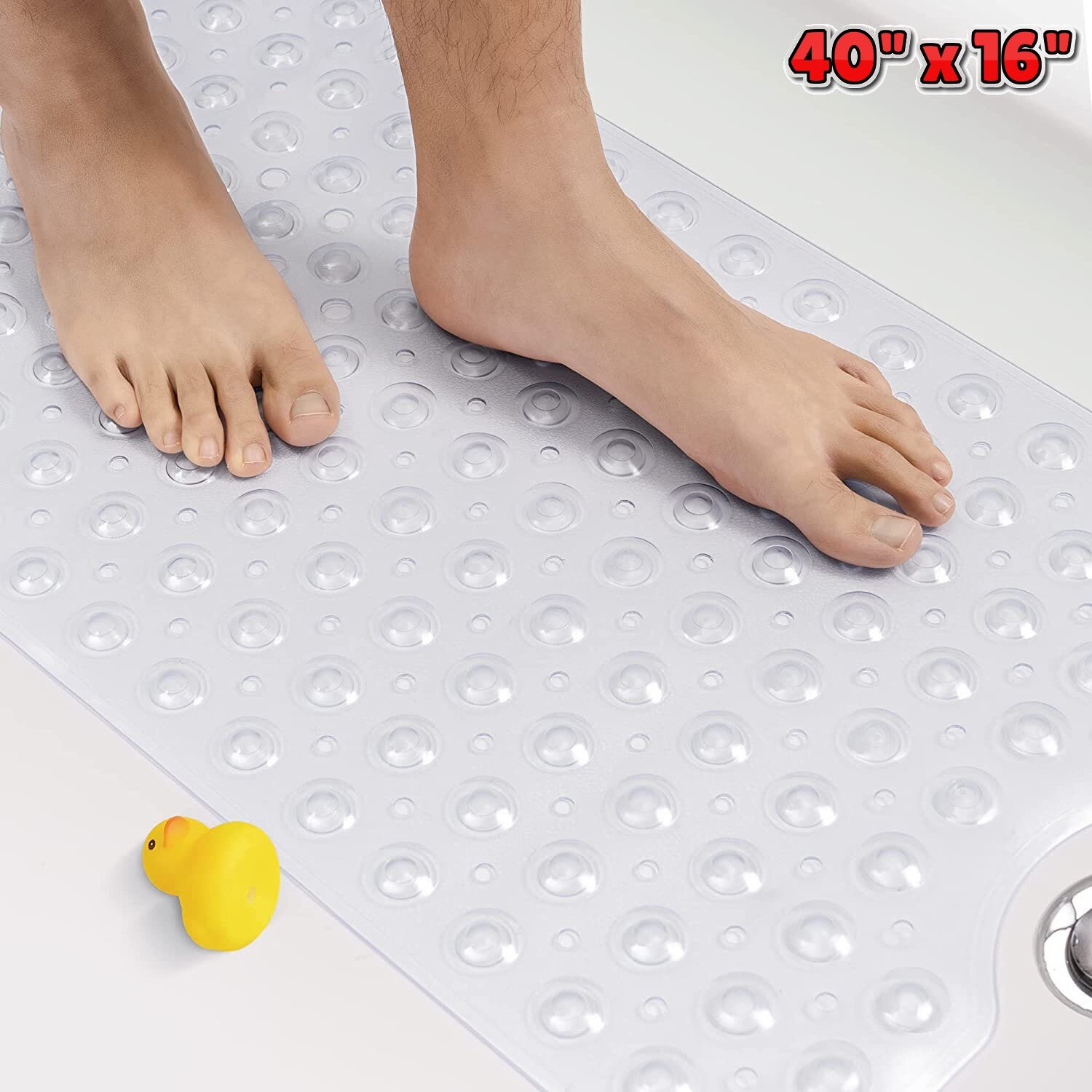 Extra Long Bath Tub Mat Non Slip Shower Mat with Suction Cups 40″x16″ Clear Soft