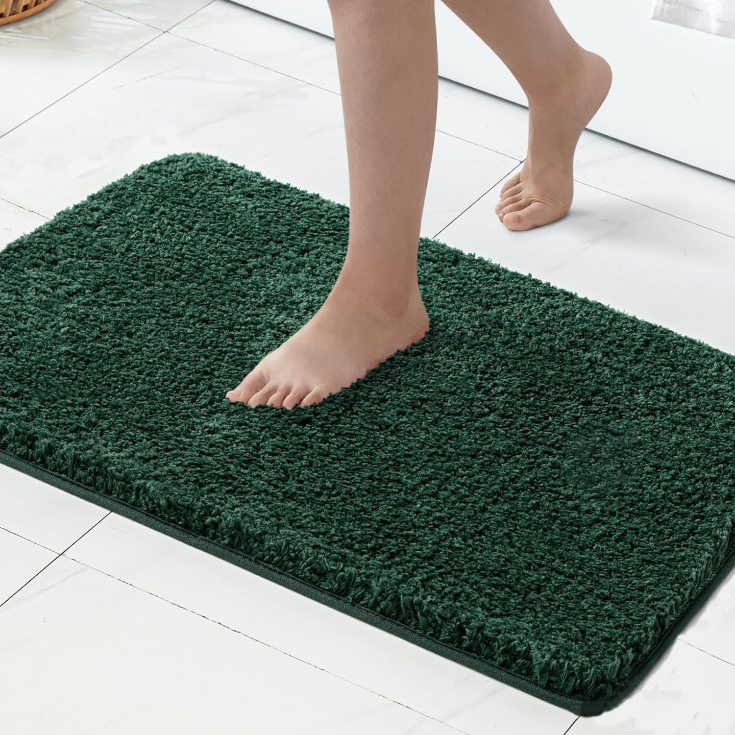 3 PCS Bathroom Rugs Set Toilet Mat Runner Absorbent Microfiber Dark Green