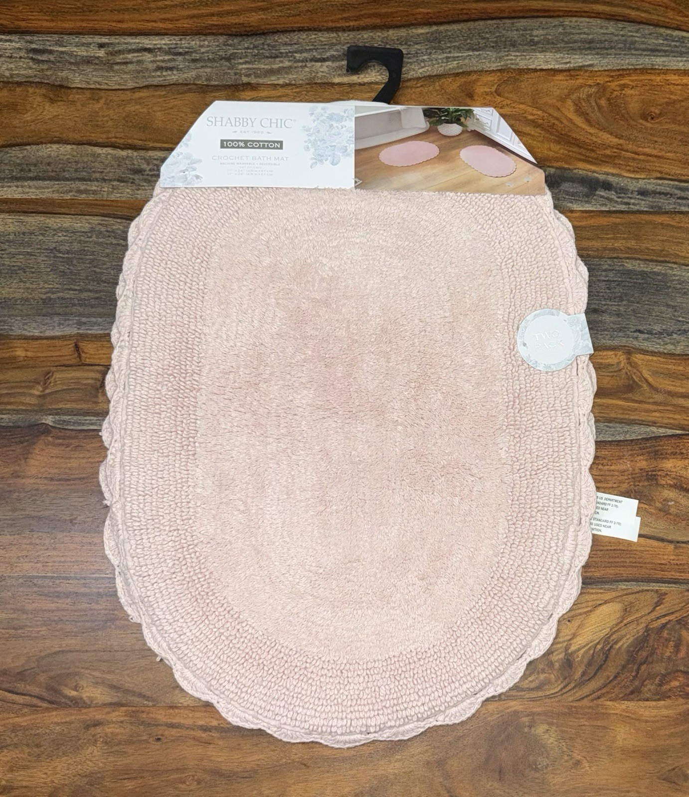 SHABBY CHIC 100% COTTON CROCHET Oval Pink Set Of 2 Bath Mat Rug Carpet 17”x24”