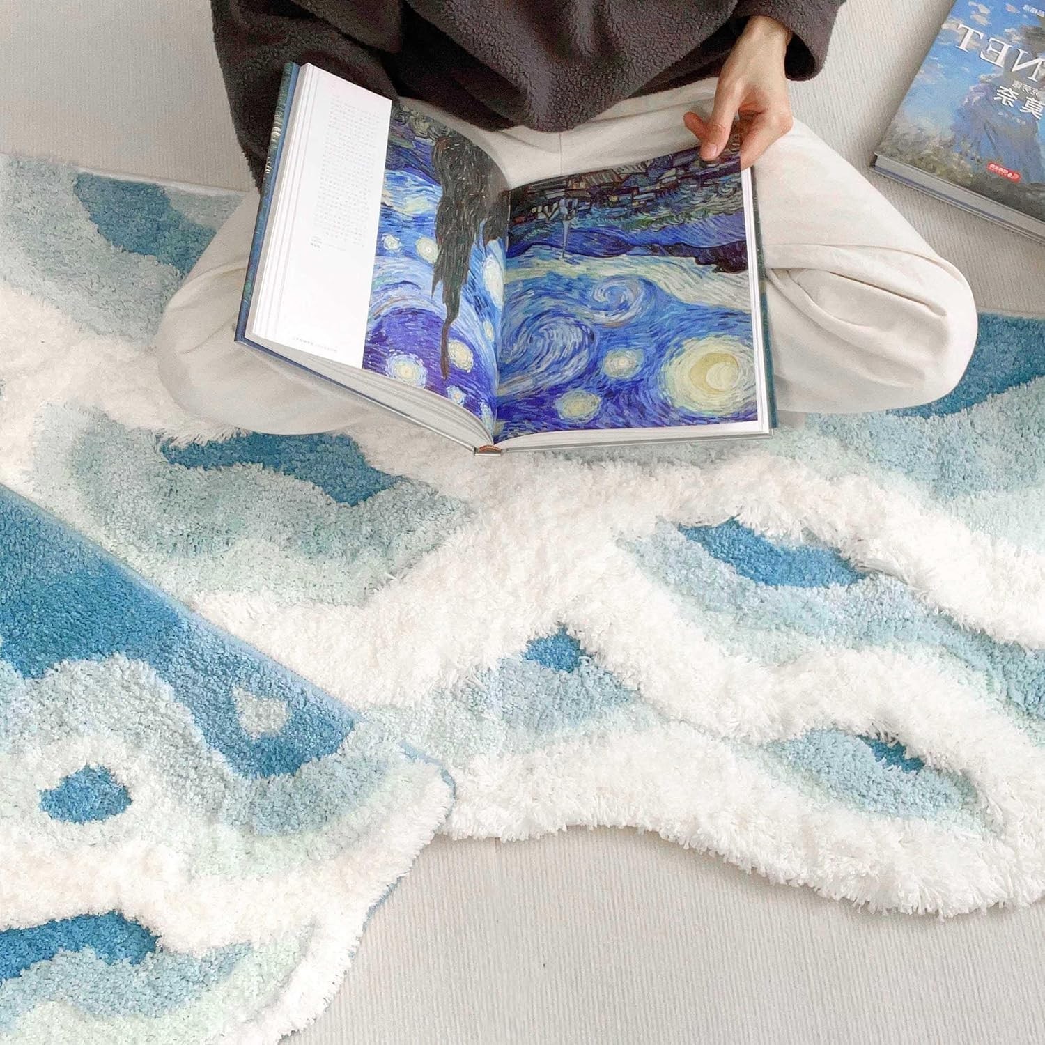 2×6 feet Shag 3D Stereo Wave Moss Bedside Rug 23″×72″ Cute Navy Blue Runner R…