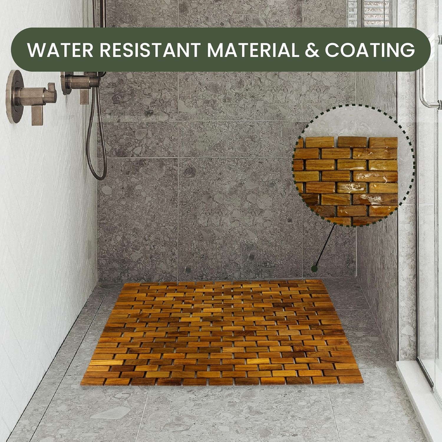Teak Bath Mat & Shower Mat (24″ x 16.5″) | Wooden Flooring for Bathtub &
